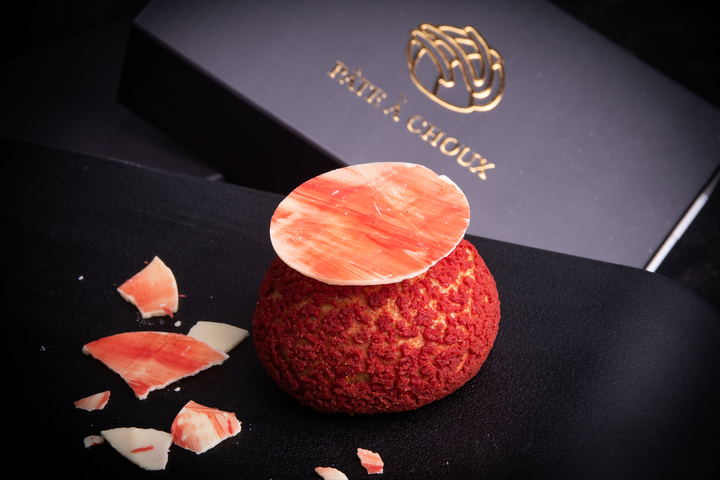 A signle Strawberry Cheesecake Craquelin